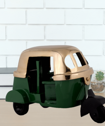 Elita Decorative Auto Rickshaw Model, Green and Gold, Metal Miniature Tuk-Tuk Showpiece SK T-G