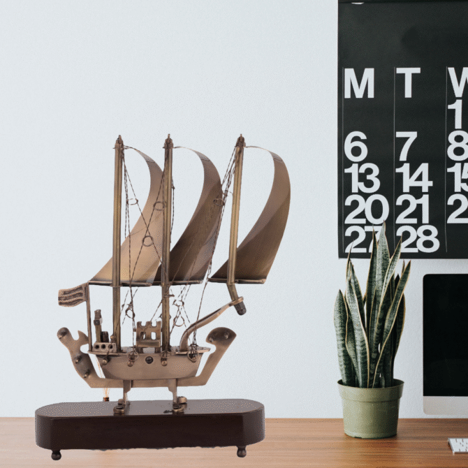 Decorative Sailing Ship Model, Bronze Finish, Wooden Base, Maritime Home Decor SK 00-SA