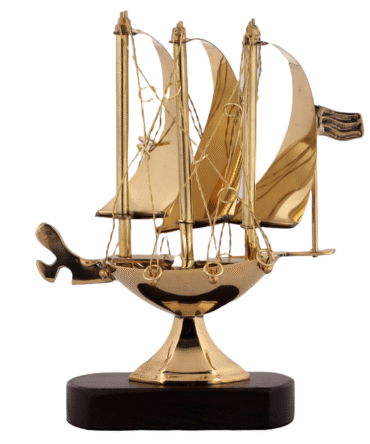 Decorative Brass Sailing Ship Model with Wooden Base, Maritime Nautical Desk Decor, SK 6-SP