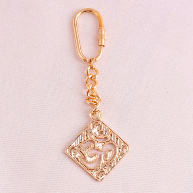 Elita Decorative Om Charm Keychain, Gold-Plated Finish Brass, Square Filigree Design - Image 4