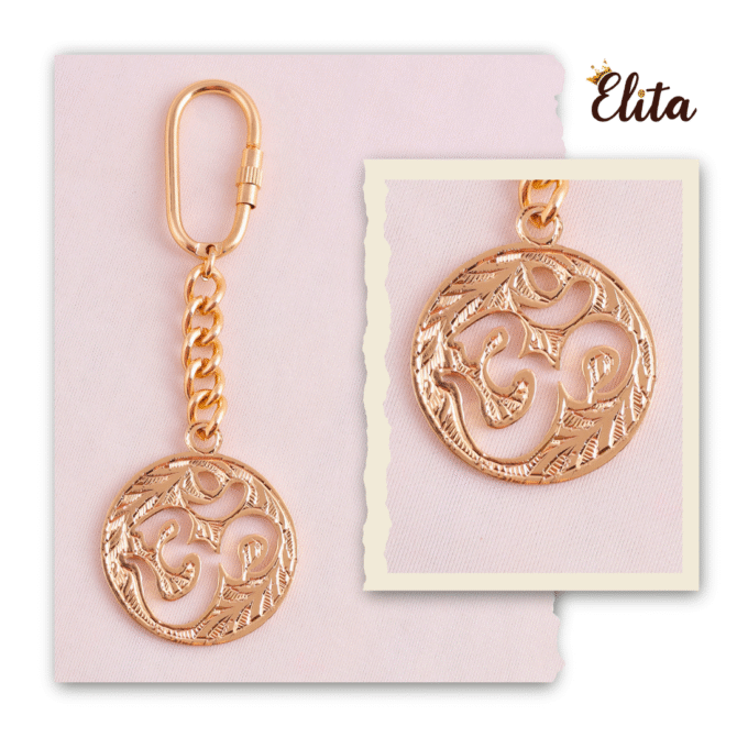 Elita Gold-Plated Finish Om Symbol Keychain, Decorative Chain Link, Religious Charm Pendant - Image 4