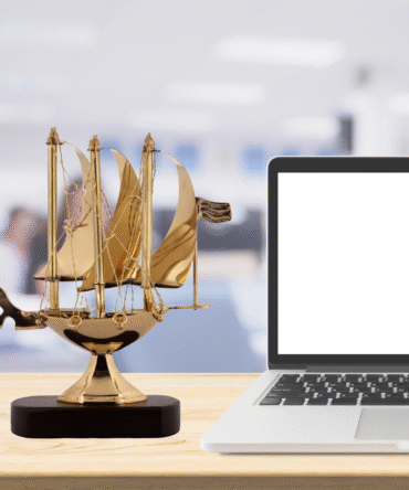 Decorative Sailboat Model, Gold-Ship Sculpture, Wooden Base, Nautical Home Decor