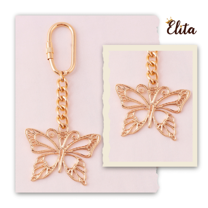 Elita Gold Butterfly Keychain, Decorative Brass Chain Charm, With Gold Plated Finish - Image 4