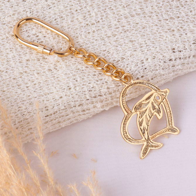 Elita Decorative Dolphin Keychain with Gold Chain, Brass Carabiner Clip, Golden With Gold Plated Finish