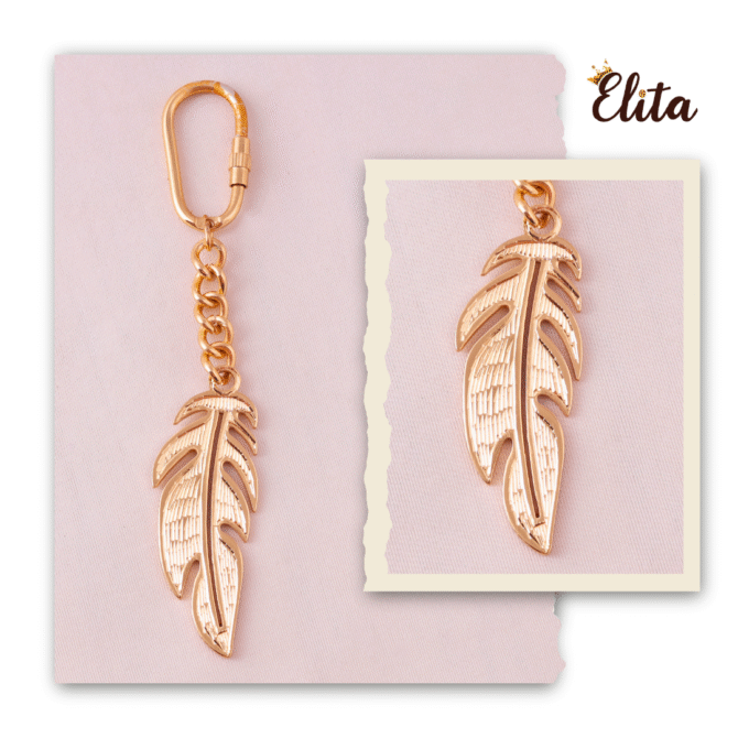 Brass Gold-Plated Finsh Leaf Keychain, Decorative Chain Link Charm, Vintage Style, Brass - Image 4