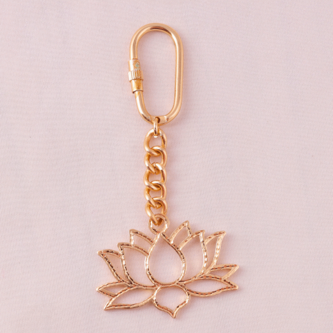 Elita Lotus Flower Keychain with Brass Chain Link, Decorative Brass Charm With Gold Plated Finish - Image 3