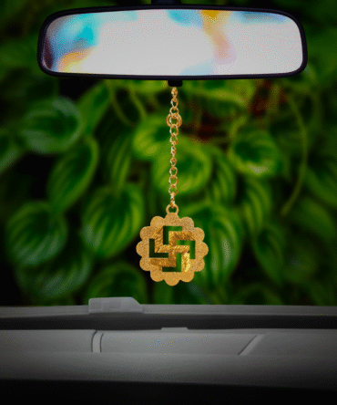 Elita Swastik Car Hanging in Brass with Gold Plated Luxury Swastik Design