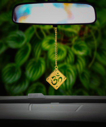 Elita Om Car Hanging Charm in Brass with Gold Plated