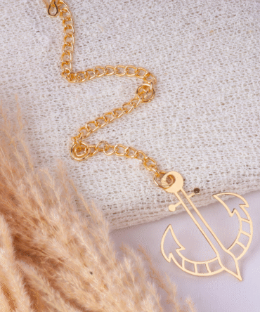 Elita Gold Plated Finish Brass Anchor Car Hanging with Chain, Nautical Design