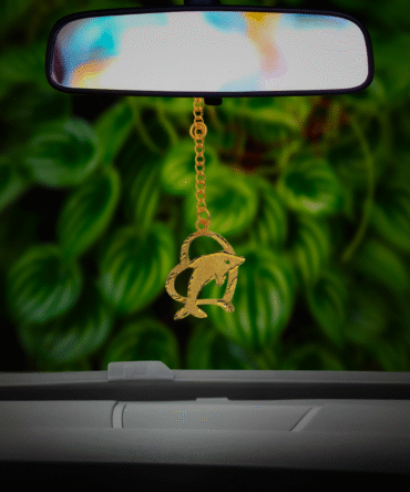 Dolphin Fish Car Hanging Charm in Brass with Gold Plated