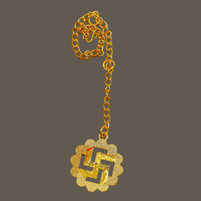 Elita Swastik Car Hanging in Brass with Gold Plated Luxury Swastik Design - Image 5