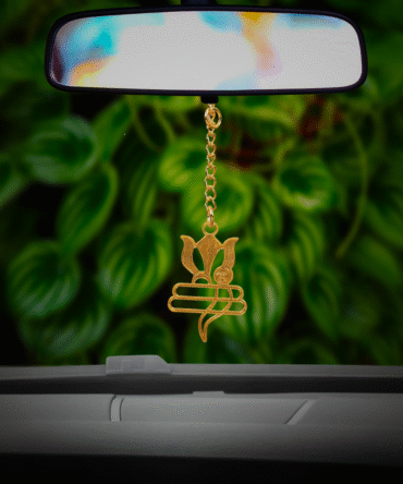 Car Hanging Shiva Icon, Ganesha Lotus Flowers Luxury Design in Brass with Gold Plated