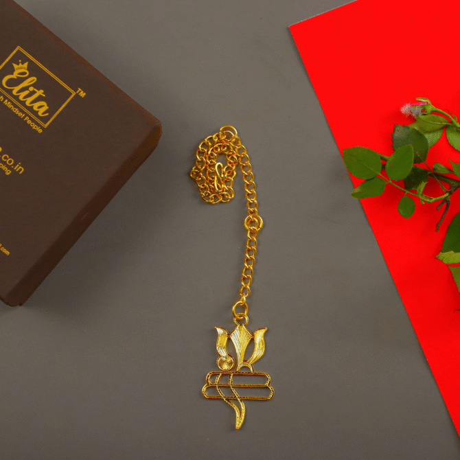 Car Hanging Shiva Icon, Ganesha Lotus Flowers Luxury Design in Brass with Gold Plated - Image 2