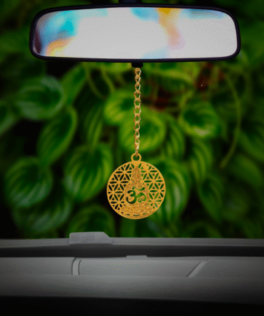 Buddha Design with om Car Hangingin Brass with Gold Plated