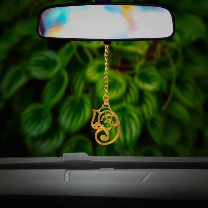 Ganesh Car Hanging in Brass with Gold Plated for Car