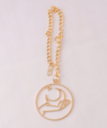 Elita Gold-Plated Finish Celestial Moon Hand Pendant Car Hanging, Chain Link Design