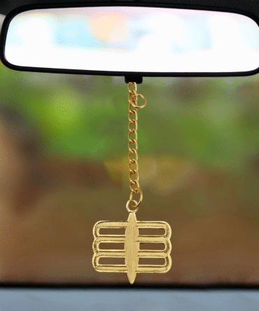 Gold-Plated Finish in Brass Third Eye Car Hanging Rearview Mirror Charm, Decorative Chain Pendant