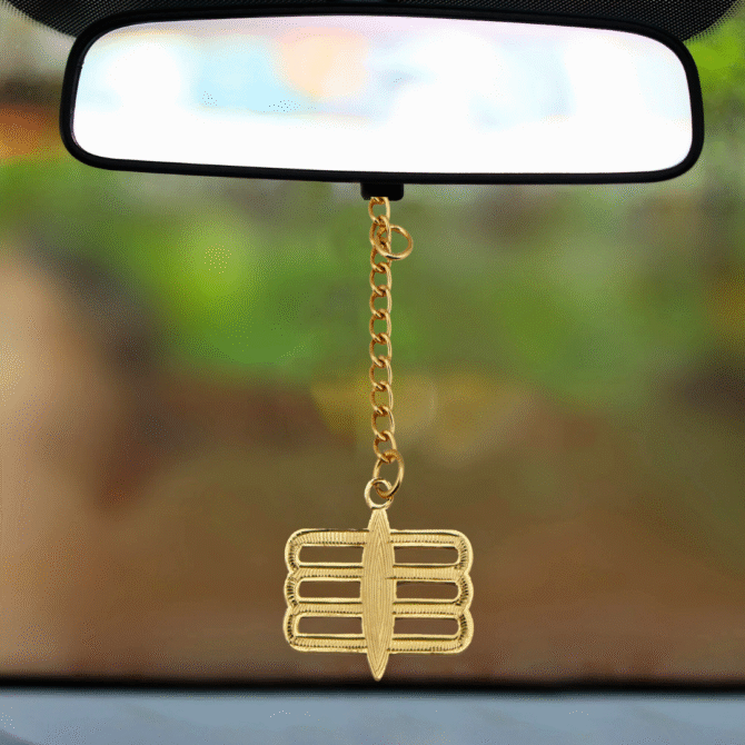 Gold-Plated Finish in Brass Third Eye Car Hanging Rearview Mirror Charm, Decorative Chain Pendant