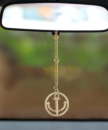Car Rearview Mirror Hanging Ornament, Gold Anchor Pendant with Chain, Nautical Design