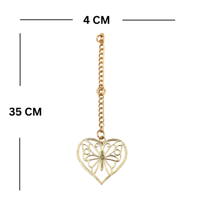Heart-Shaped Butterfly Car Rearview Mirror Hanging Charm, Gold-Tone Chain, Decorative Car Accessory - Image 4