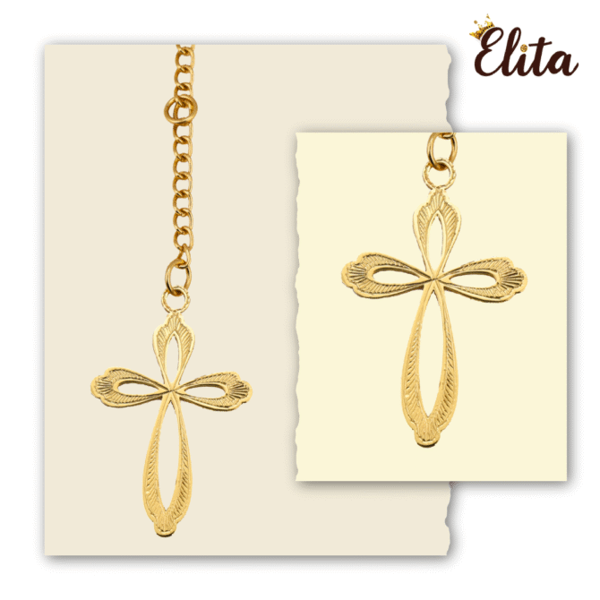 Decorative Cross Car Rearview Mirror Cross Pendant, Gold-Tone Chain, Gold-Plated Finish in Brass - Image 2