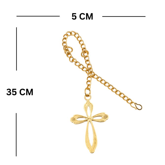 Decorative Cross Car Rearview Mirror Cross Pendant, Gold-Tone Chain, Gold-Plated Finish in Brass - Image 5