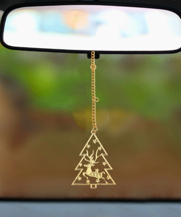 Christmas Tree Car Rear View Mirror Hanging Ornament, Gold Reindeer Design, Decorative Chain